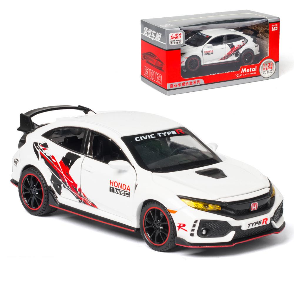 Honda Civic Type-R im Maßstab 1:32, Modellauto aus Druckgusslegierung, zurückziehbares Fahrzeug mit Licht und Sound für die Geschenkkollektion für Kinder und Erwachsene 1/32-15x6.5x5cm weiß