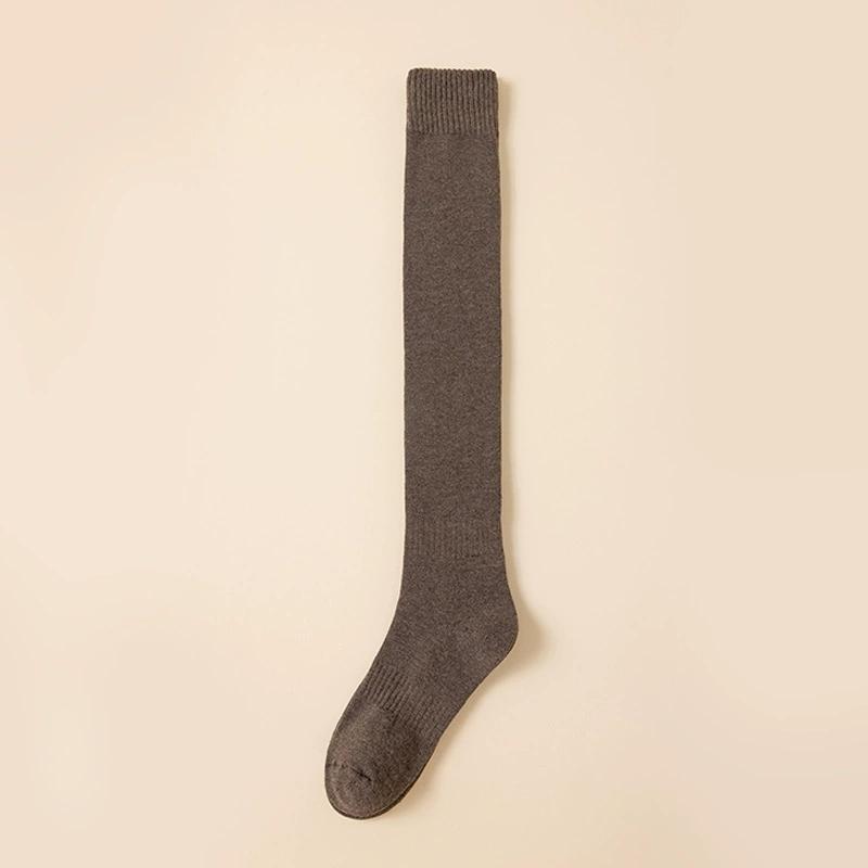 Winter Warme Lange Socken Rohr Dicke Hohe Rohr Über Knie Knie-Länge Strumpfwaren Socken Terry Einfarbig Frauen Verdicken wade Socken 1 pair kaffeebraun
