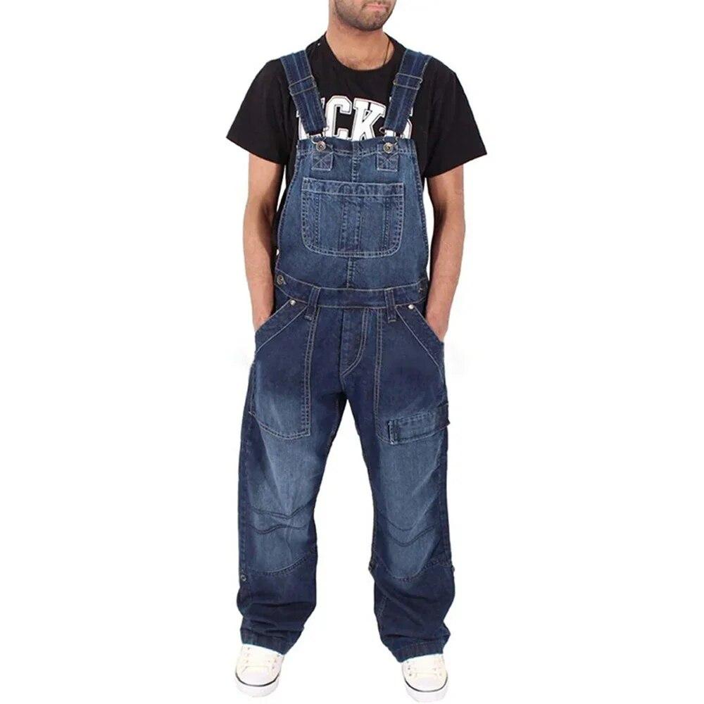 Herren Street Denim Arbeitshose Lockerer Multi-Pocket Casual Workwear Hosenträger-Overall M