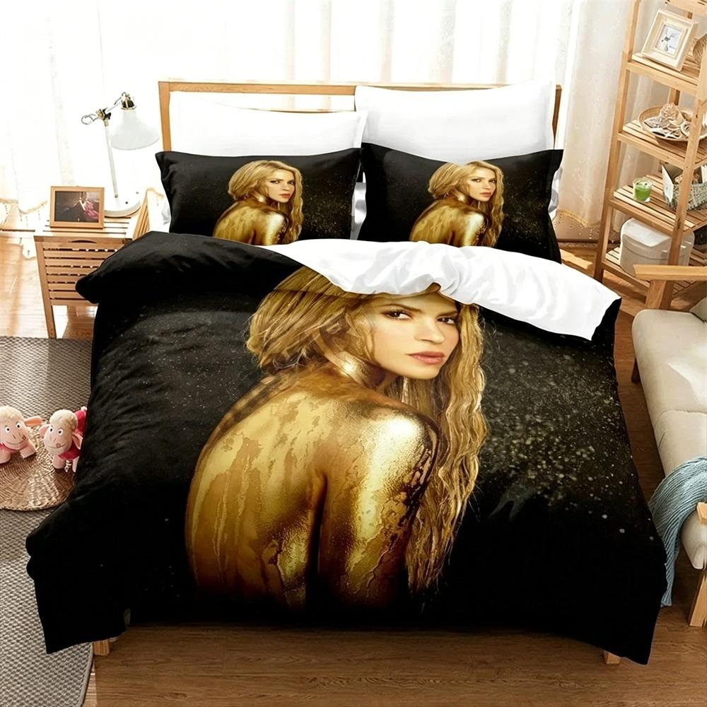 Sängerin Shakira Bettwäsche-Sets Exquisites Bettwaren-Set Bettbezug Steppbett-Set Bettwäsche-Set Luxuriöses Geburtstagsgeschenk Heimtextilien 135x200cm
