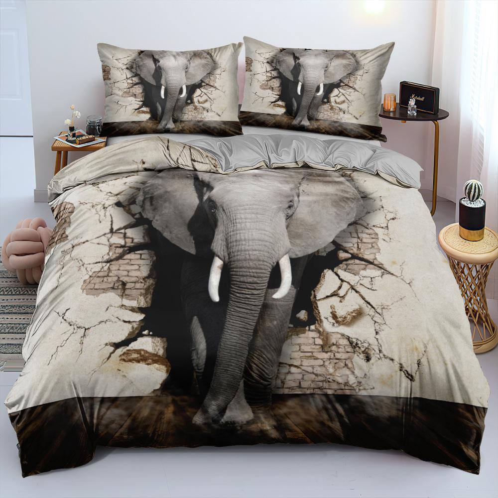 3D-Elefant-Muster-Bettwäsche-Set, Bettwäsche-Set, Schlafzimmer, Zuhause, Bettwäsche-Set, Bettbezug, Kissenbezug, 2/3-teilig, ultraweiche Heimdekoration Baby 100x135cm