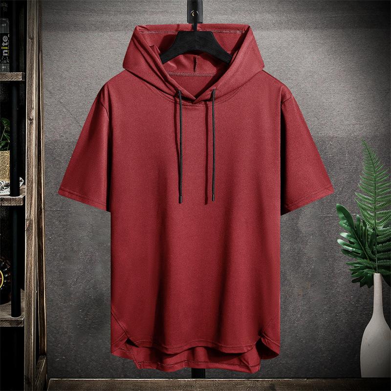 Herren Sommer Große Größe Atmungsaktives Kapuzen-T-Shirt Kühles und bequemes Kurzarm-Oberteil Große Größe Lose Kapuzen-Oberteile L rot
