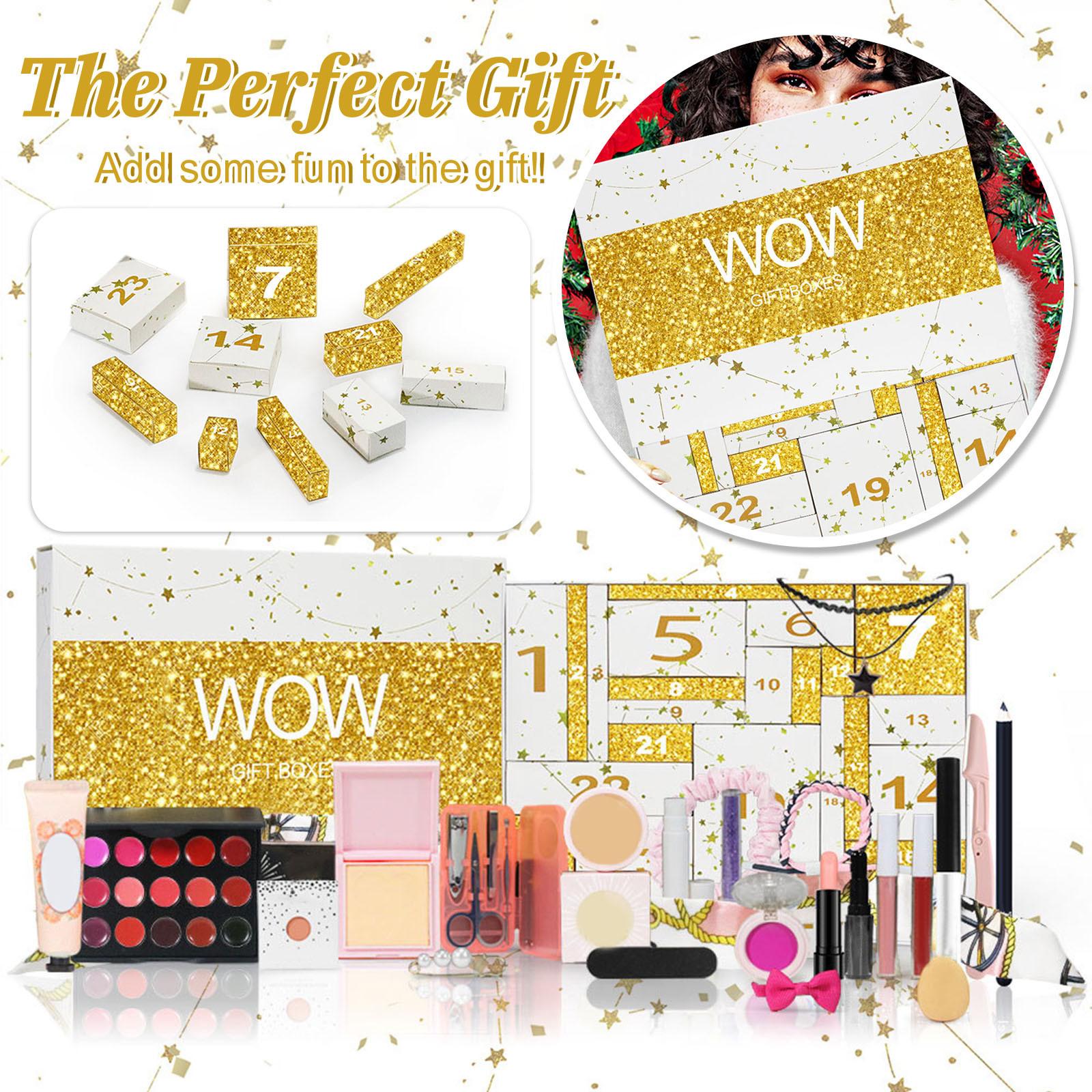 2024 Beauty-Adventskalender, Countdown-Kalender für Make-up-Sets, Weihnachts-Adventskalender mit Make-up-Set für Mädchen, 24-Tage-Make-up-Kalender yellow