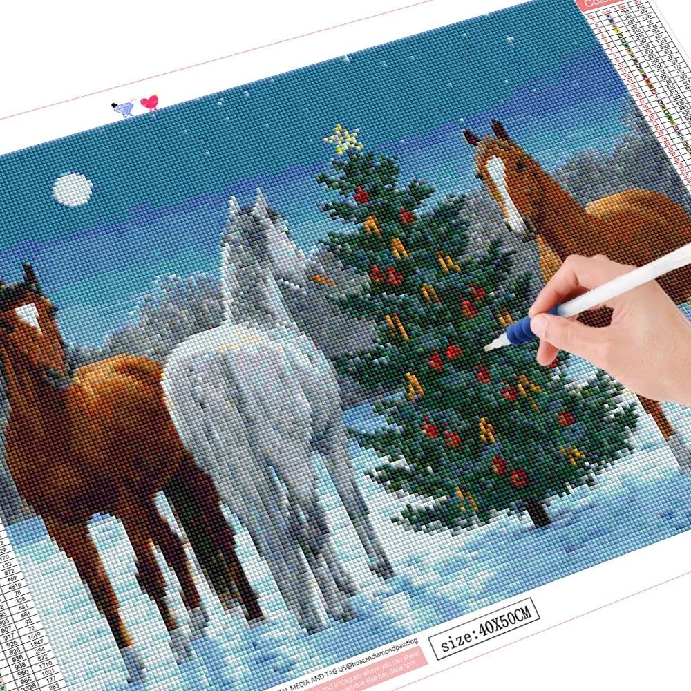 Diamant-Stickerei Kreuzstich Pferd Tier Diamant Malerei Weihnachtsbaum Mosaik Tier Dekor für Zuhause Full Square (20X30CM)