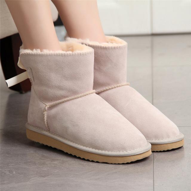 Neue Mode In Der Lage Frauen Warme Schnee Stiefel Winter Stiefel Echtes Rindsleder Leder Frauen Stiefel Stiefeletten Pelz Schuhe Größe 34 -43 38 sand