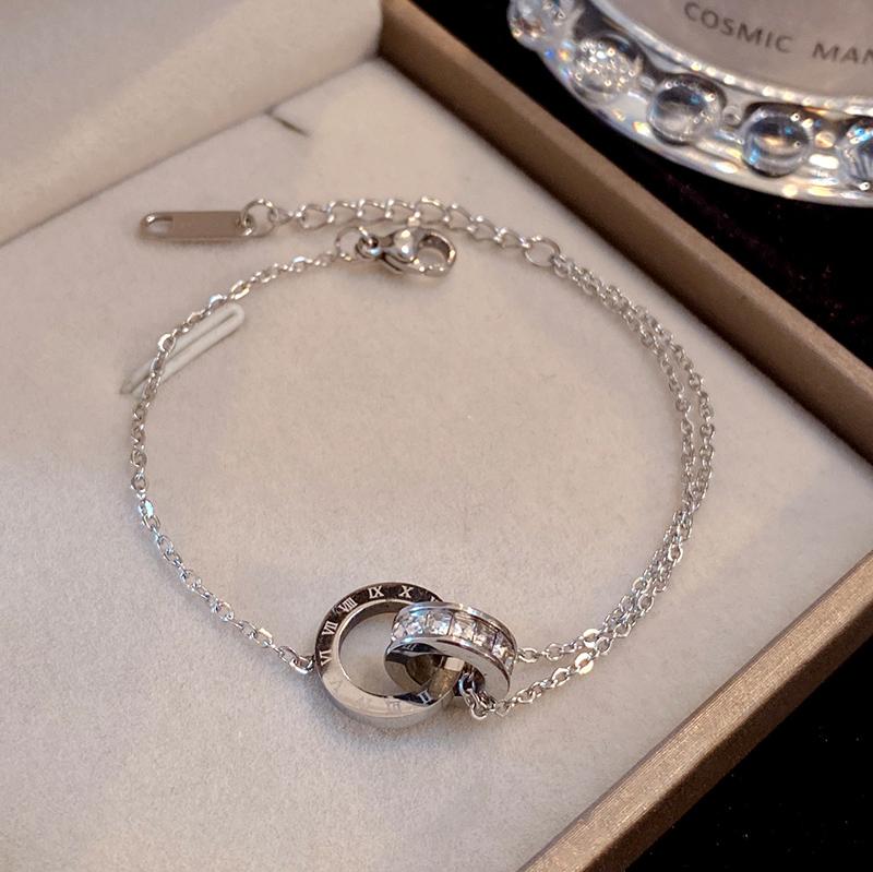 Titan-Armband, farbecht, Roségold, römische Ziffer, Doppelring-Armband, personalisiertes Armband silber