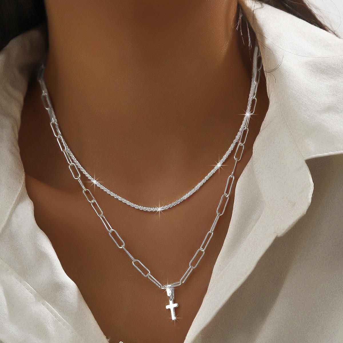Halskette aus Sterlingsilber für Damen mit Kreuzanhänger, hypoallergene Halskette als Geschenk 1pc brown