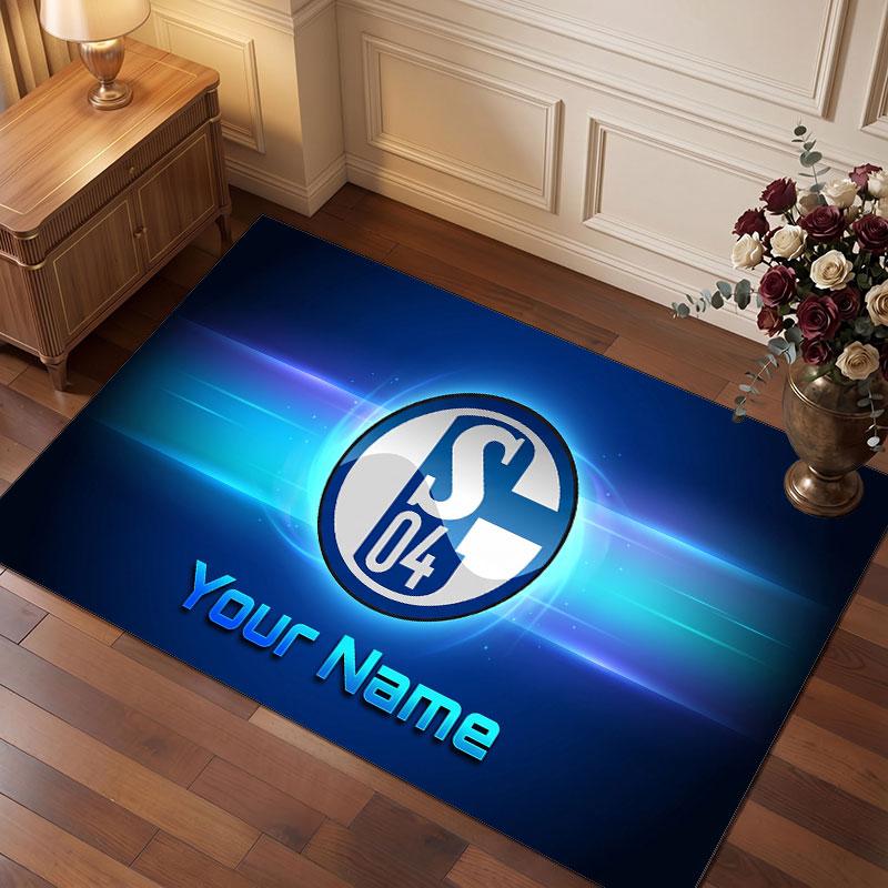 Schalke 04 FC Benutzerdefinierter Kristall-Samt-Teppich, Personalisierter Namens-Textdruck, Fußball-Logo Weiche rutschfeste Fußmatte Heimdekoration Geschenk 40cmx60cm blue