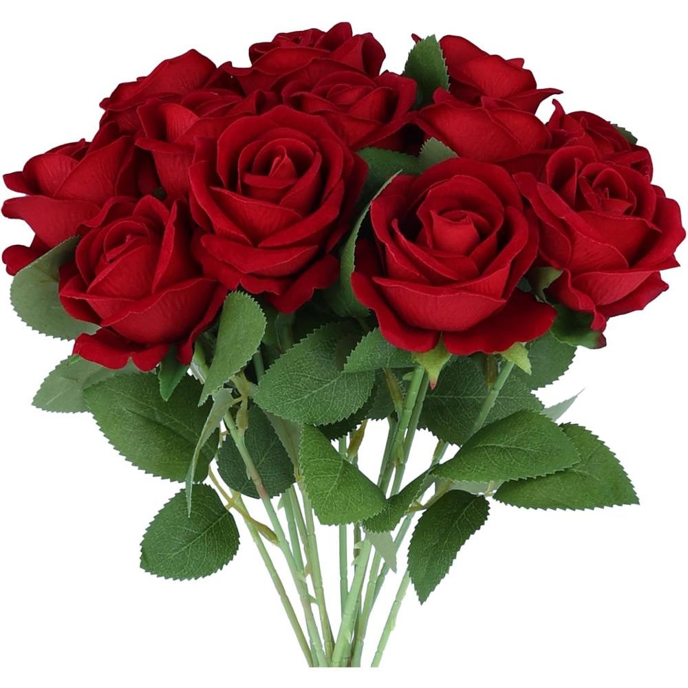 12 Stück Künstliche Blumen Rosenstrauß Seide Rote Blumen für Hausgarten Party Dekor Valentinstag Hochzeitsarrangements
