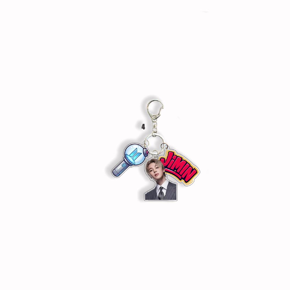 BTS Mitglied Schlüsselanhänger mit Lightstick & Namensschild Anhänger, Kpop Idol Foto Schlüsselanhänger, Perfektes Geschenk für ARMY Fans JIMIN