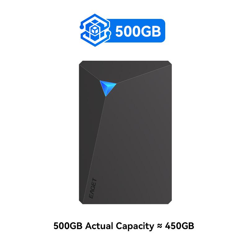 Tragbare externe Festplatte (HDD) von EAGET – Ultraportable externe Speicherlösung mit enormer Kapazität, USB 3.0 für PC, Mac, PlayStation 500G