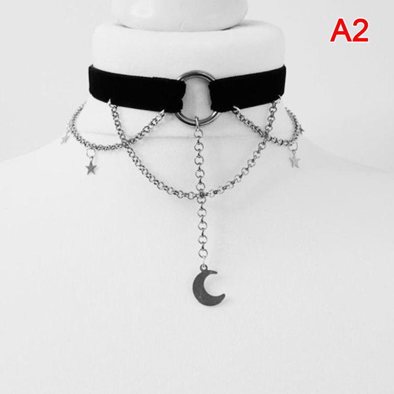 Gothic samt schwarze Halskette für Frauen Mode Mond heidnischen Schmuck Gothic
