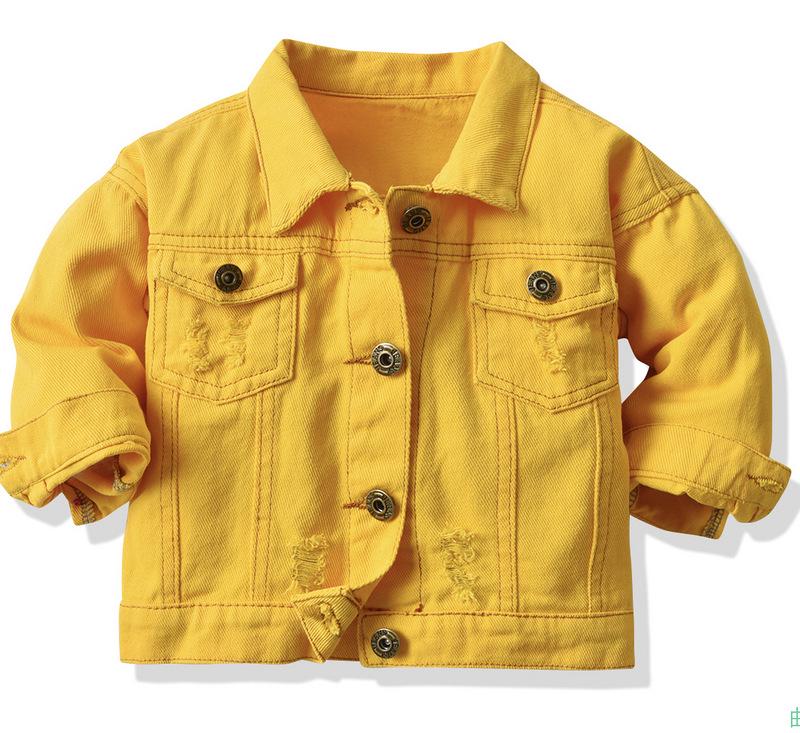 Kinder Jeansjacke in Bonbonfarben - Frühling & Herbst Koreanischer Stil Mode für Kinder 100 cm gelb