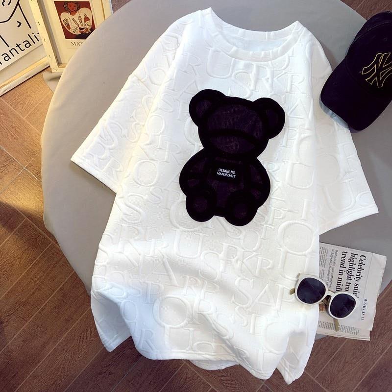 Harajuku Übergroßen Frauen Kurzarm T-shirt Lose Koreanische Mode Kleidung O Neck Casual Tops Vintage Kawaii Graphic Tee T Shirt M weiß