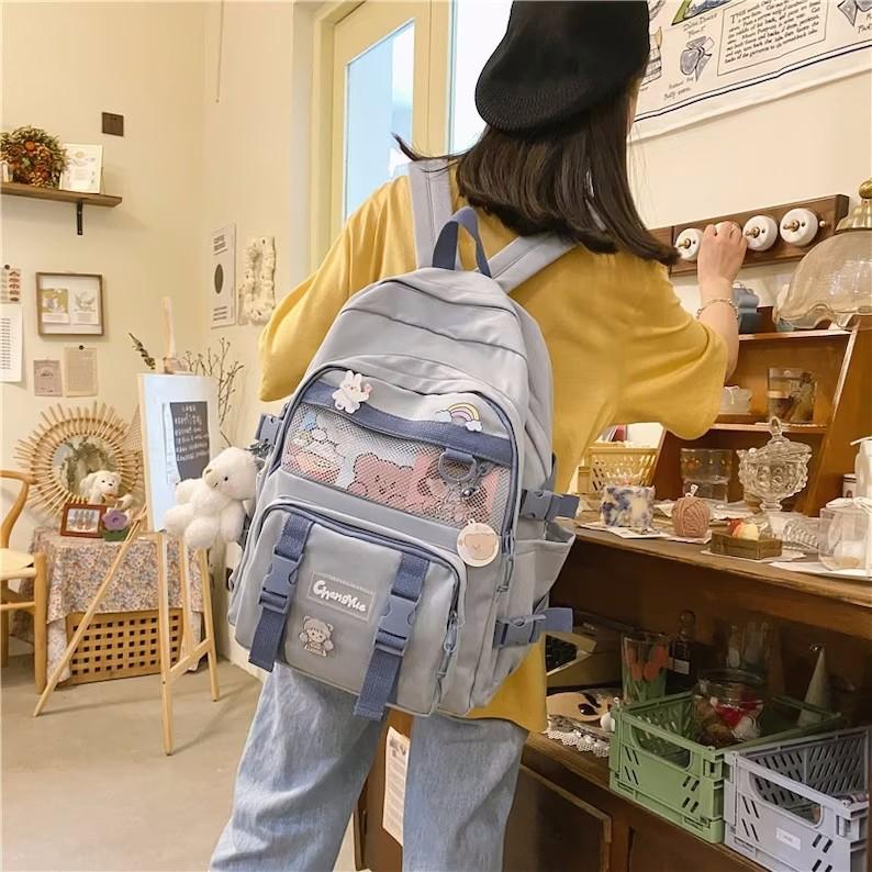 Kawaii Rucksack, Rucksack mit großer Kapazität, süßer Rucksack, Laptop-Rucksack, Kawaii-Rucksack für die Schule, lässiger Rucksack, Rucksack für Frauen blau