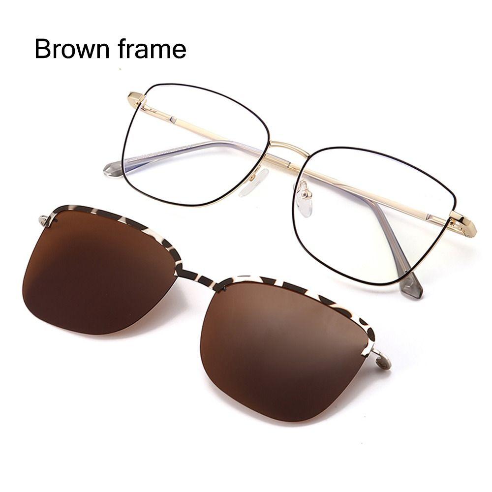 Neue Mode 2-in-1 Brille Unisex Metallrahmen Sonnenbrille Anti-Blaulicht Brille mit magnetischem Clip-On Linsen Brillen black