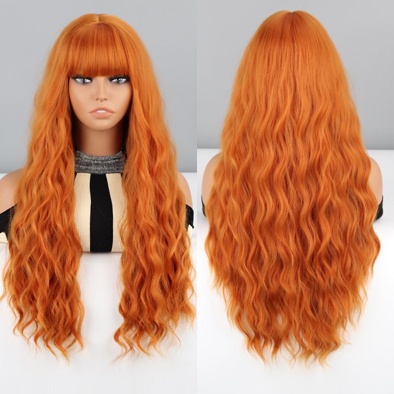 MERISIHAIR Hellblonde, lange, gewellte Damen-Perücke mit Pony, Kunstfaser, Cosplay, Alltagskleidung, lange, natürliche, gewellte, bunte Perücke