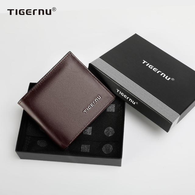 Tigernu Hohe Qualität Brieftaschen Männer Dünne Geld Geldbörse Männlichen Visitenkarte Halter Für Männer Mode Leder Brieftasche Kurze Geldbörse karte Tasche braun