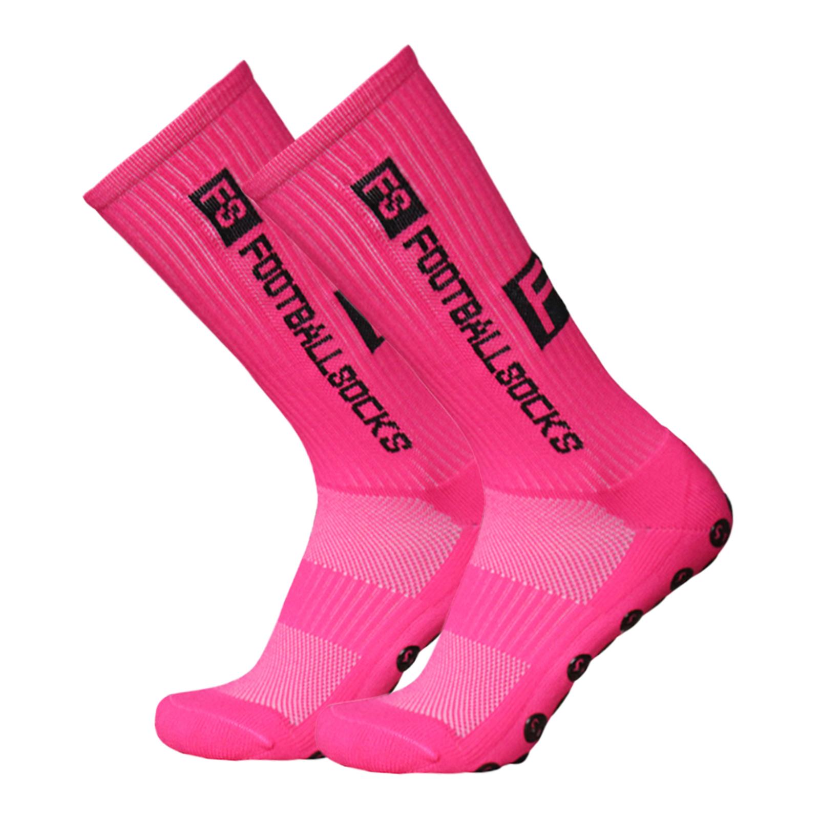 Outdoor-Sport-Laufsocken, Stretch-Socken, sportliche Fußball-Fußballsocken, rutschfeste Socken mit Griffen rosa