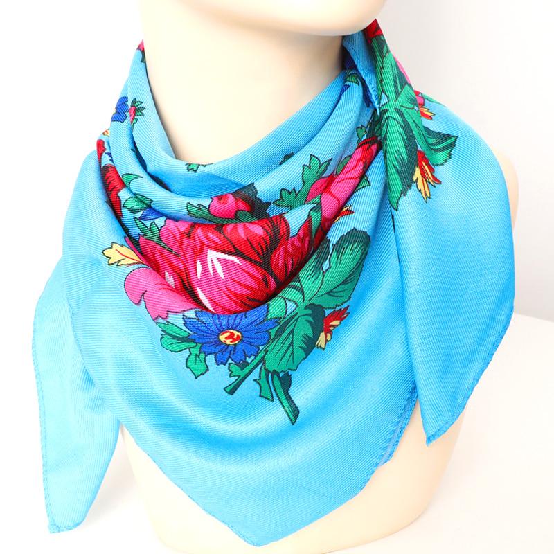 Damen Kopftuch Hijab Kopftücher Blumendruck Taschentuch Schal Quadratischer Schal Retro Ethnisch KTB pfau blau