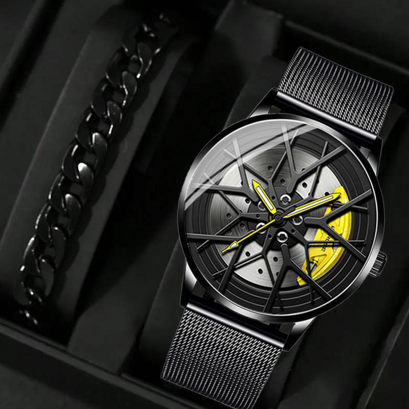 Modische Herrenuhren mit leuchtendem Rad, Uhren für Geschäft, Sport, Freizeit, Quarzuhren aus Stahl, Geschenke für Männer