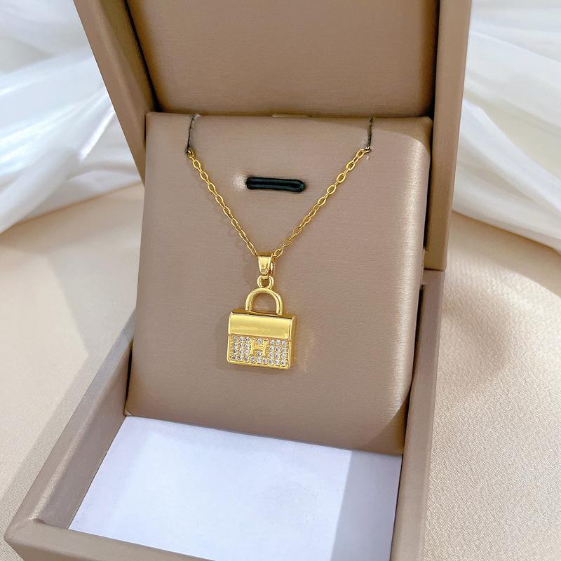 H Tasche Leichter Luxus Temperament Wunderschöne Voll-Diamant-Halskette Damen Vielseitige Schlüsselbein-Kette Titanstahl-Kette