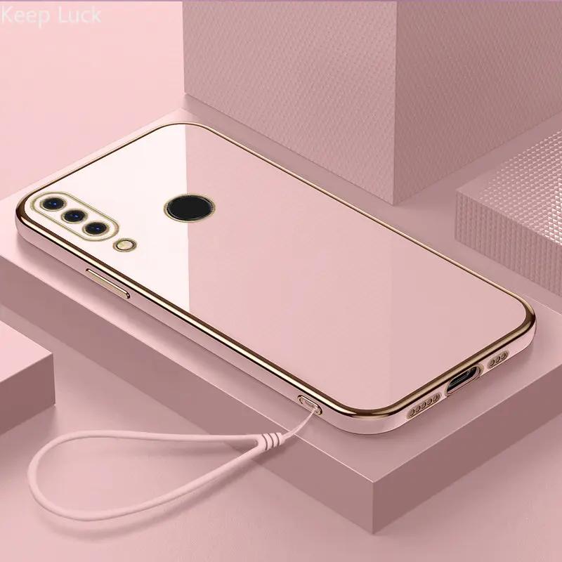Luxus Lanyard Überzug Silikon Fall Für Huawei P30 Lite P20 P30 Pro Mate 20 30 20X Y9S Y7A Y9Prime PSmart2021 weiche Stoßstange Abdeckung P30Lite rosa