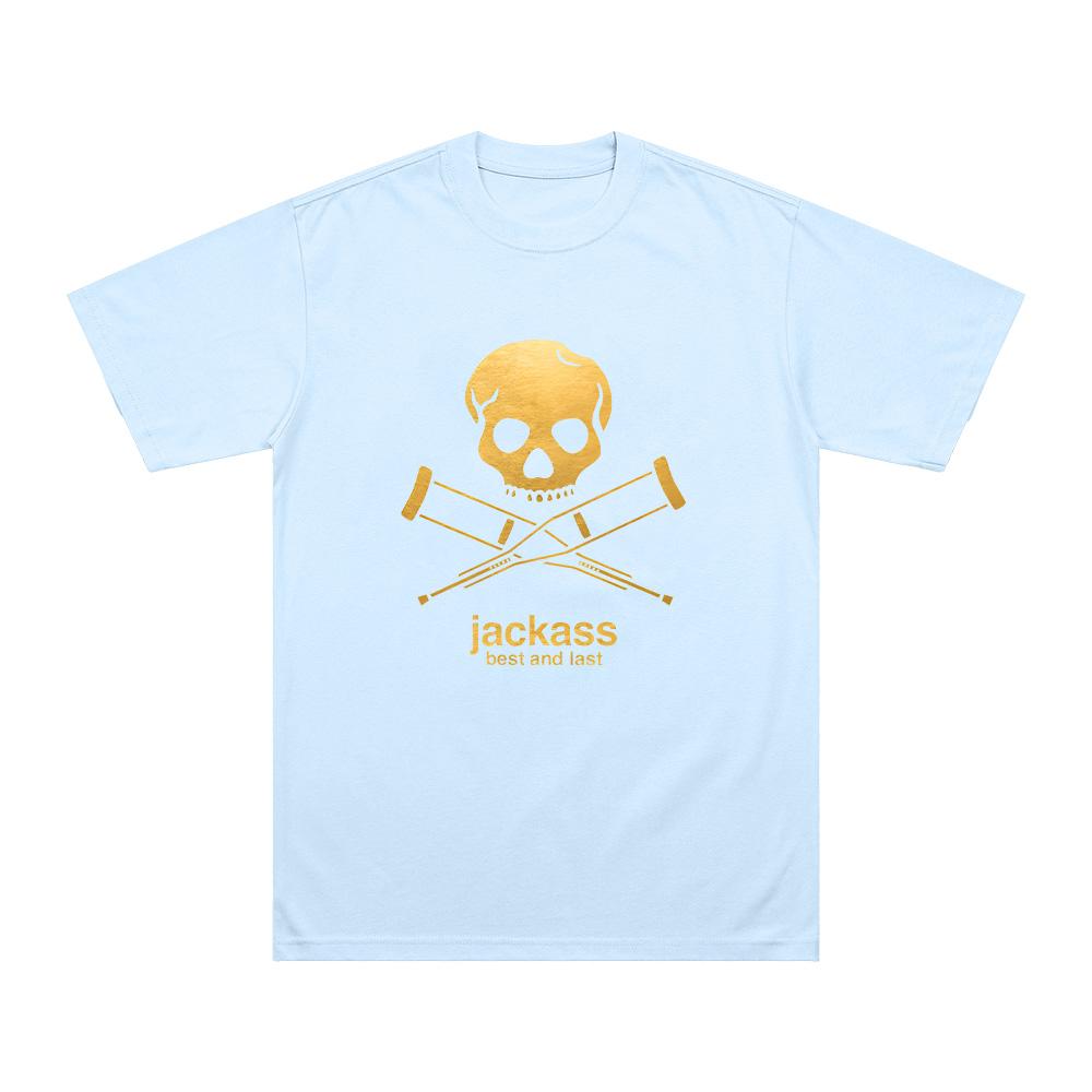 Jackass Beste und Letzte Mode Herren Logo Grafik Gedruckte T-Shirts Mode Klassisches T-Shirt Baumwolle Bequem Unisex Oberteile L hellblaue