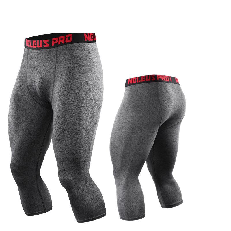 8 Farben Männer Sport Cropped Pants Laufhose Gym 3/4 Hose Bodybuilding Männlichen elastische Fitness Leggings Jogger M grau