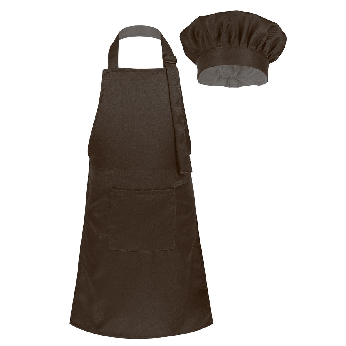 Unisex Kinder Jungen Mädchen Schürze Kochmütze Set Küche Kochen Backen Trainingskleidung Mode Küchenzubehör 2-4 Years kaffeebraun