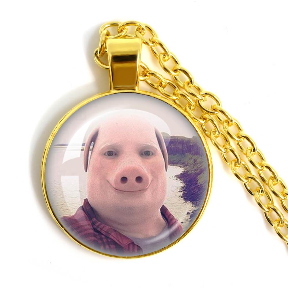 John Pork ruft an Anruf annehmen Telefon Humor Lustig Schweineliebhaber Grafik Der Mond Halskette Engelsflügel Anhänger Halskette Schmuck Geschenk yellow