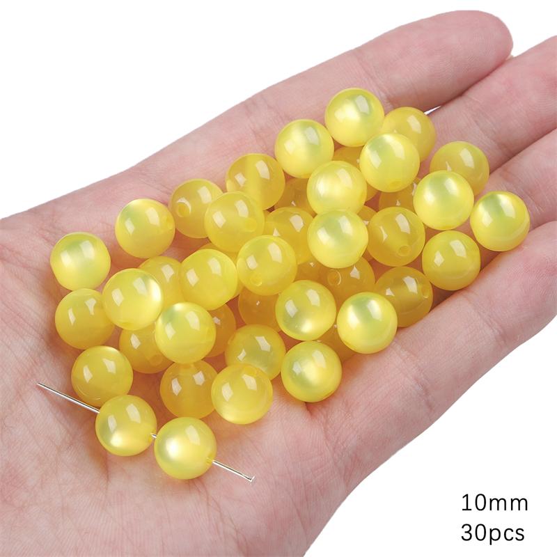 30/50Pcs Harz Perlen Imitation Katzenauge Ball Perlen Für DIY Halskette Armband Ohrringe Schmuck Machen Handwerk Zubehör 10mm 30pcs gelb
