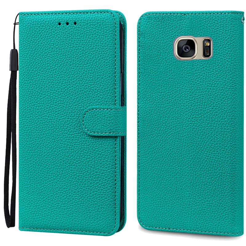S7Edge Fall Für Samsung Galaxy S7 Fall Leder Brieftasche Auf Für Samsung S7 Rand Fall Weiche Flip-Cover Für Samsung s7 S 7 Rand Fundas For Samsung S7 Edge cyanblau