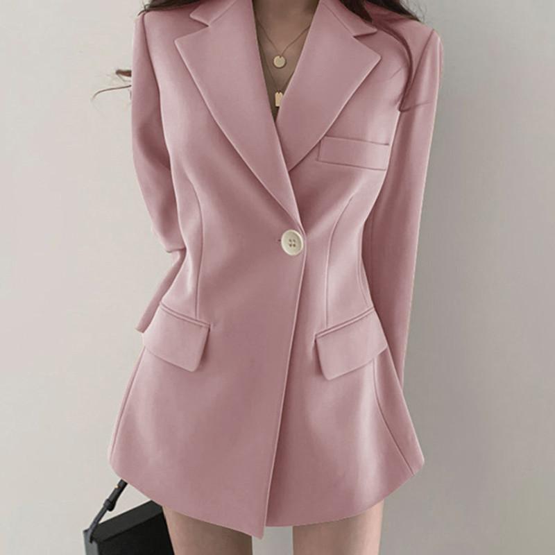 Frauen Blazer Anzug Chic Retro Koreanische Beiläufige Dünne Schwarz Khaki Rosa Business Blazer Anzug Jacke Weibliche 3XL rosa