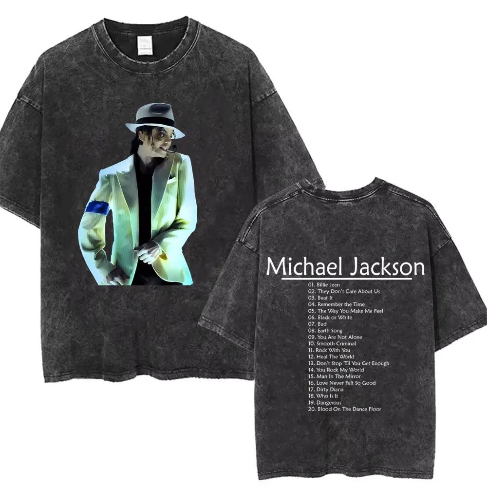 2026 Vintage Gewaschenes Michael Jackson King of Pop T-Shirt Herren Damen Retro Gothic Rock T-Shirts Herren Punk Übergroße T-Shirts Streetwear S schwarz