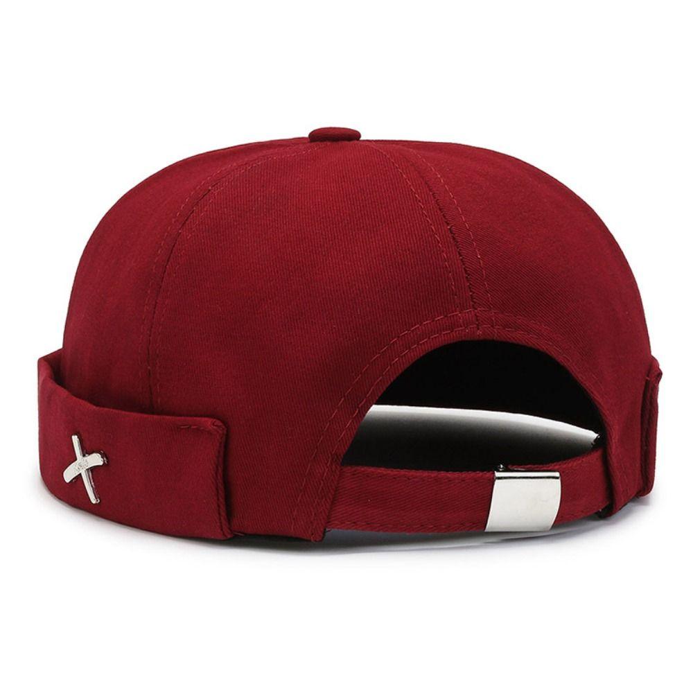 Baumwolle, randlos, Docker-Mütze, gewaschener Stil, Melonen-Beanie-Mütze, Vintage-Stil, Vintage-Dome-Mütze, für Jungen und Mädchen rot