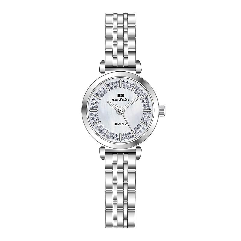 BEE SISTER BS Damen Luxus Kleine Armbanduhren Kleid Gold Uhr Frauen Kristall Diamant Uhren Edelstahl Silber Uhr Frauen Femme Quarzuhren Without box