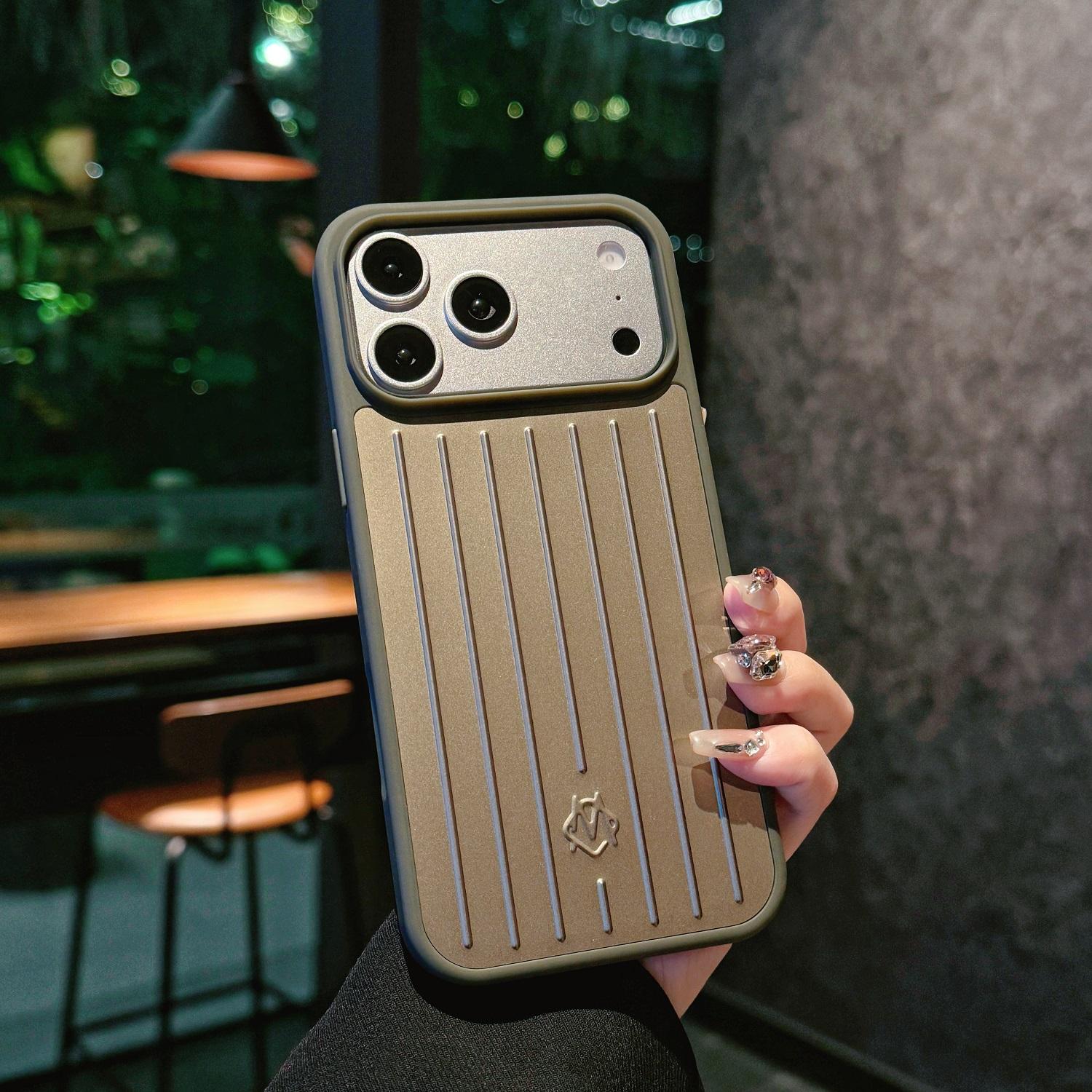 3D-Rillenstreifen Stilvolle Business-Gepäckhülle für IPhone 18 17 Pro Max 16 15 14 13 mit Box für RIMOWA Stoßfeste Sturzsichere Rückabdeckung iPhone 16