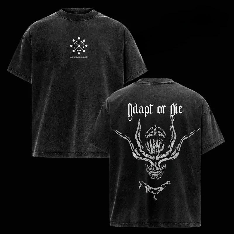 2026 Jujutsu Kaisen Mahoraga Bedrucktes T-Shirt Herren Retro Gewaschenes T-Shirt Übergroßes Baumwoll-T-Shirt Kurzarm Kleidung Harajuku T-Shirt XXL beige
