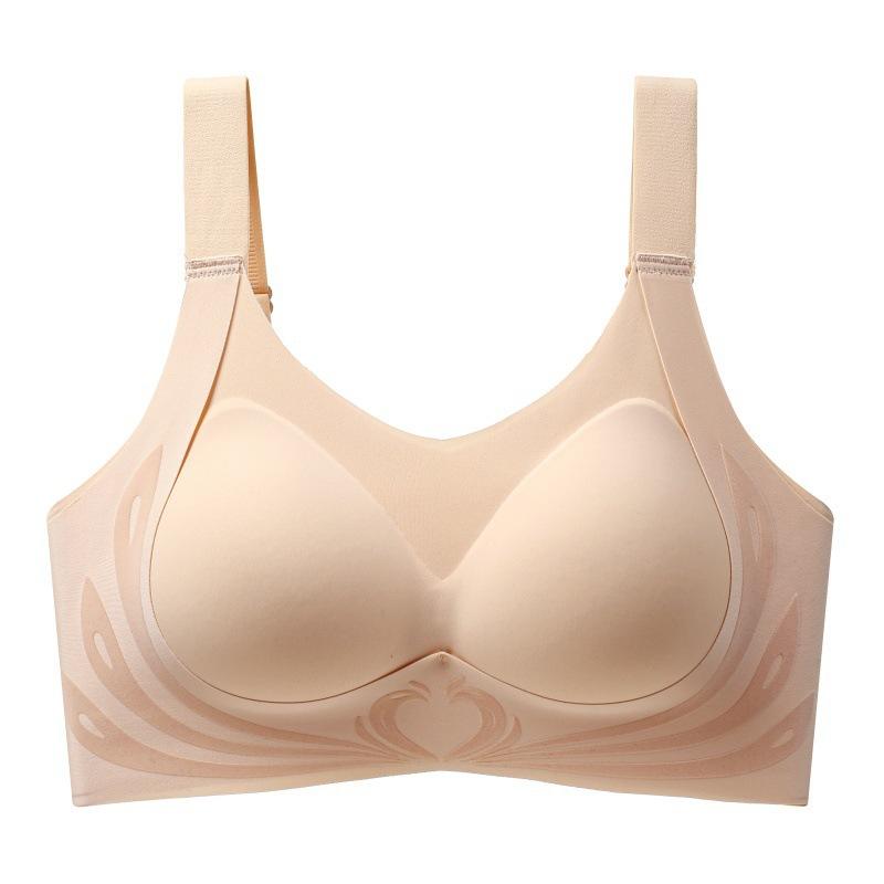 Nahtlose Unterwäsche für Damen in großen Größen, große Brust, gerafft, ohne Stahlring, Anti-Durchhang, dünner Vollschalen-BH 3XL = 42/95 beige