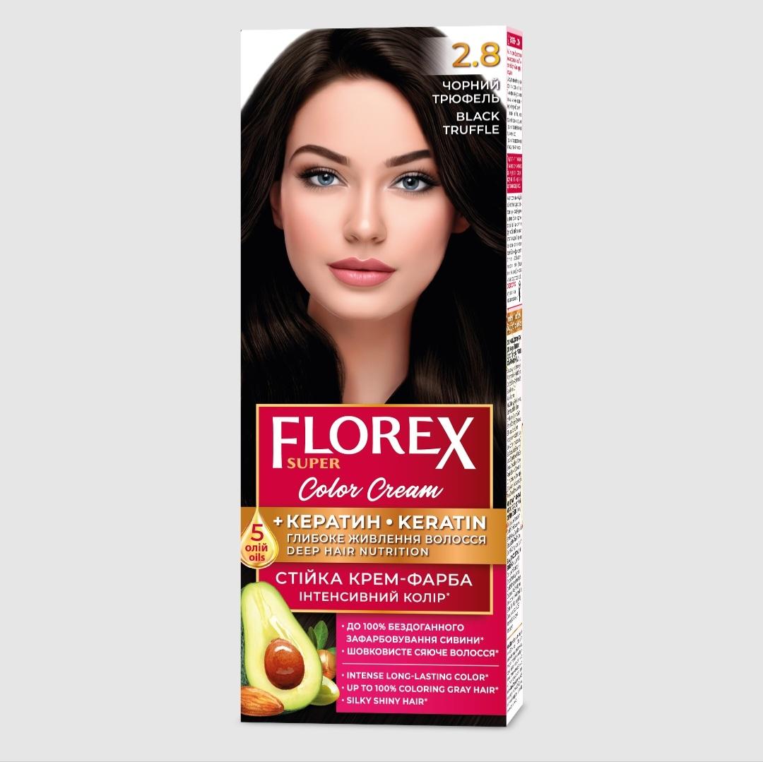Florex Super permanente Haarfarbcreme - Gibt Ihrem Haar tiefe Nährstoffe, Macht Ihr Haar weich und seidig-glänzend. Black Truffle 2.8