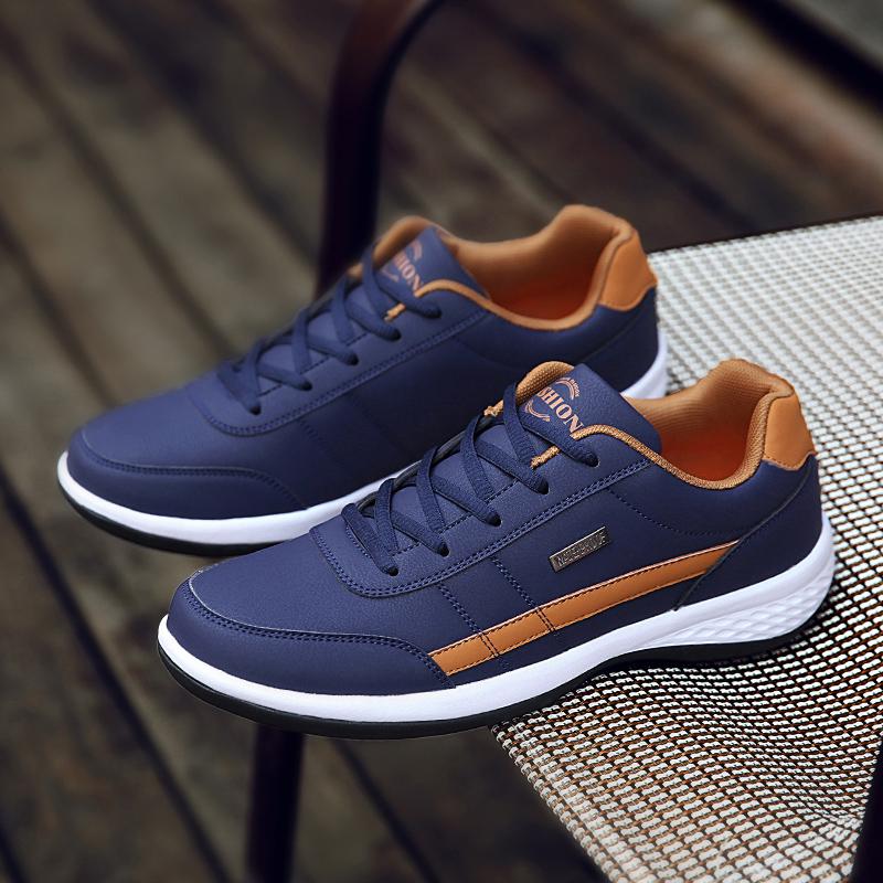 Herrenschuhe Freizeitschuhe Leder Schnürschuhe Casual Sportschuhe Outdoor Verschleißfeste Vulkanisierte Schuhe Hochwertige Herrenschuhe 41 blau