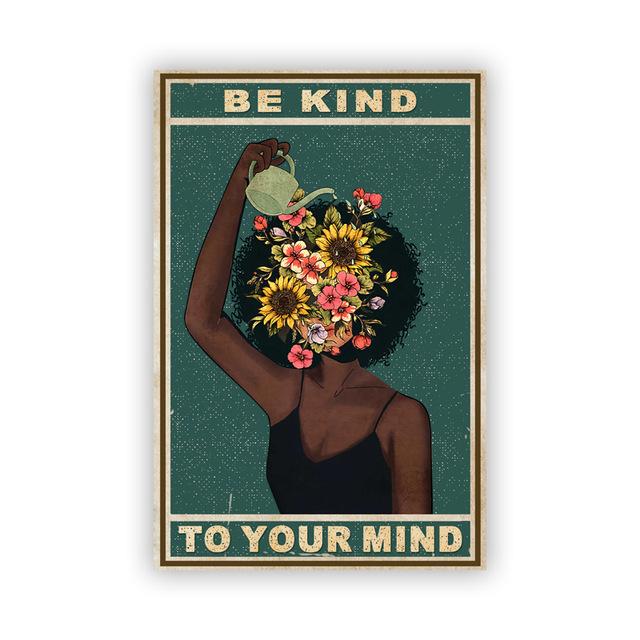 Black Girl Mental Health Poster Mental Be Kind To Your Mind Positive Art Prints Afrikanische Frau Vintage Leinwandgemälde Home Decor 21cm×30cm NoFrame