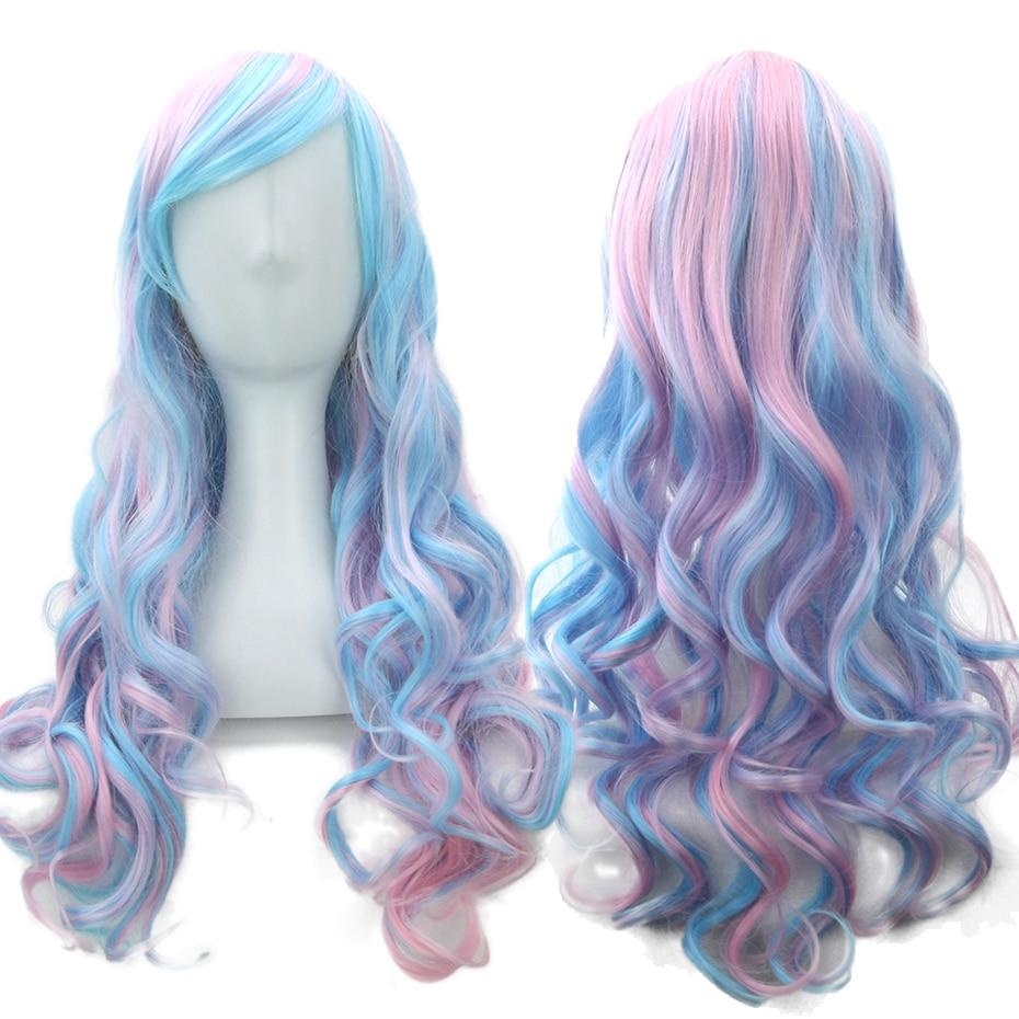 28-Zoll-Anime-Perücken, lange Kunsthaar-Perücken für Frauen, hitzebeständige Faser, Party-Haar, Rot, Schwarz, Weiß, Regenbogen-Haar, Cosplay-Perücke One Size silber