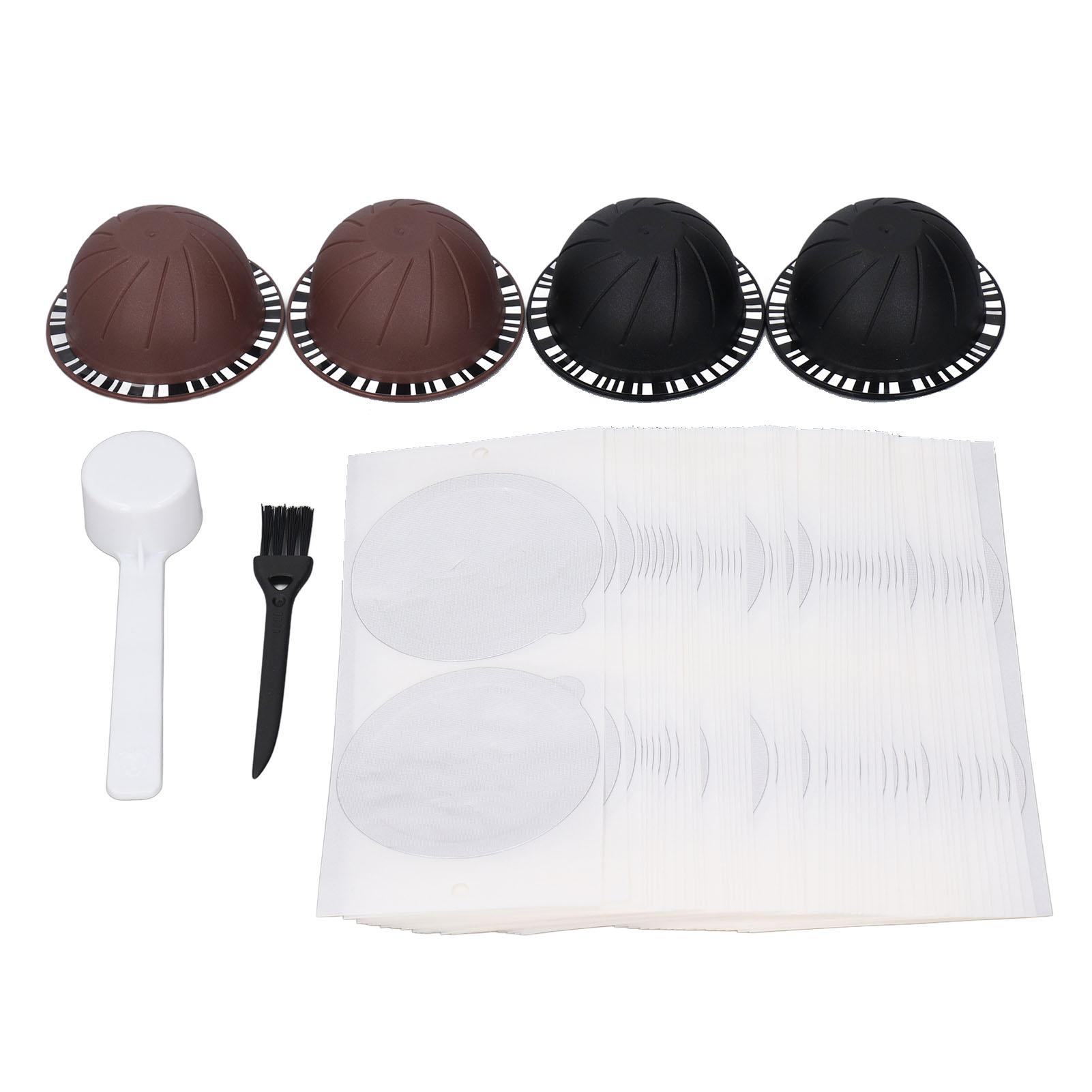 100 Stück Aluminiumfoliendeckel Siegel mit 4 wiederverwendbaren Kaffeekapseln Plastik Nachfüllbare Kaffeepads