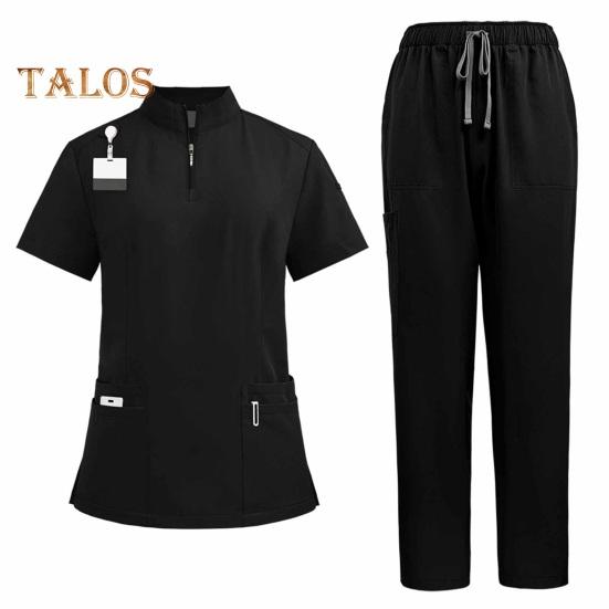 2-teiliges Krankenschwester-Uniform-Set für Krankenschwester, Arzt, Krankenhauspersonal, Jogginganzug mit Oberteil und Hose mit mehreren Taschen, dehnbare, bequeme Arbeitskleidung für medizinische Zwecke S schwarz