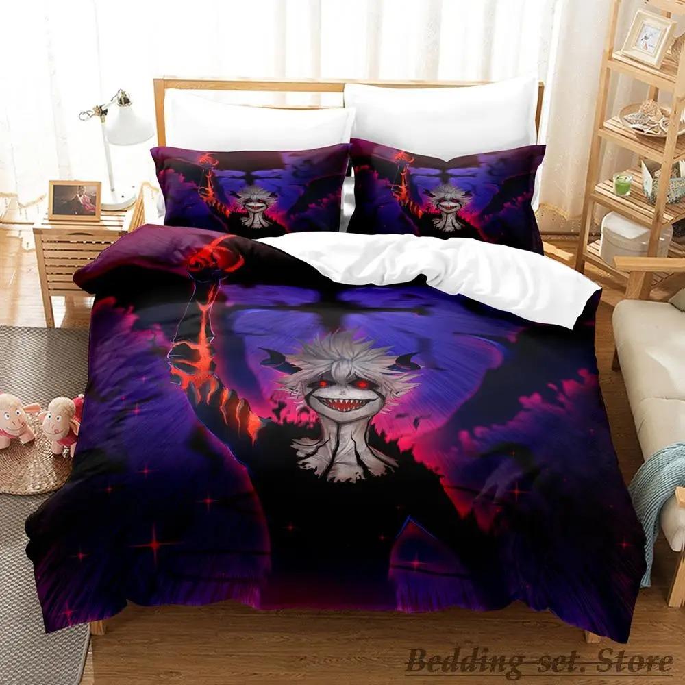 Black Clover Bettwäsche-Set, Einzelbett, Doppelbett, Queen-Size-Bett, King-Size-Bett, Erwachsenen- und Kinderschlafzimmer, Bettbezug-Sets, Anime-Parure de Lit-Bett EU Double 200x200cm
