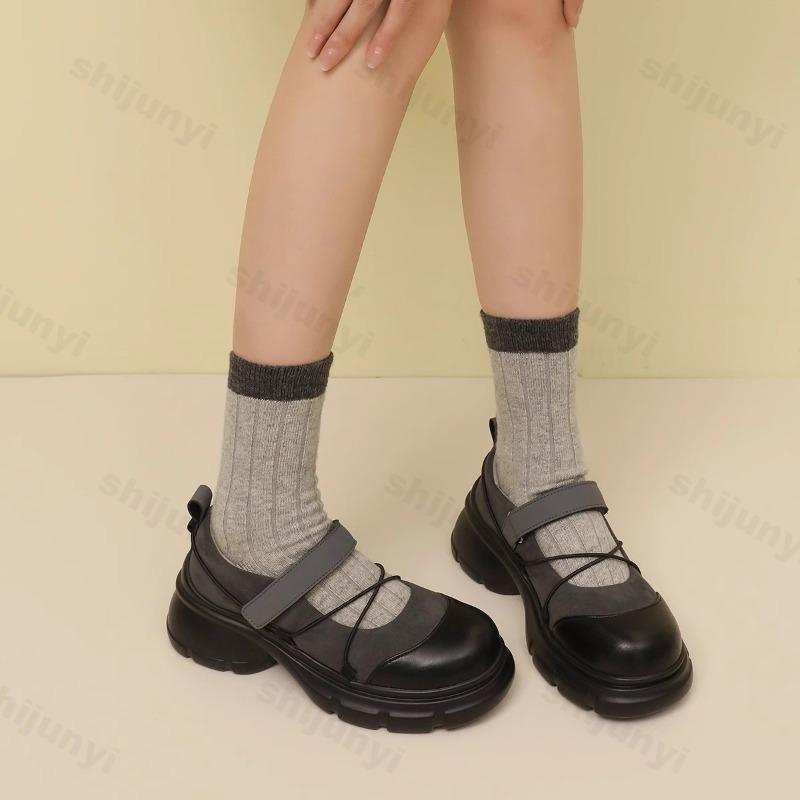 Mode Damen Schuhe Mary Jane Schuhe Mode Flache Mündung Einzelner Schuh Damen Lolita Schuhe Japanischer Stil Jk Röcke Schuhe 38 graue