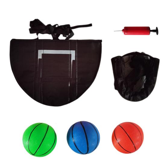 Trampolin-Basketballkorb mit 3 Bällen, Pumpe, wasserdicht, für Kinder und Erwachsene, für drinnen und draußen, Garten, Basketball, Wurfspiel, Trampolin-Zubehör 4pcs schwarz