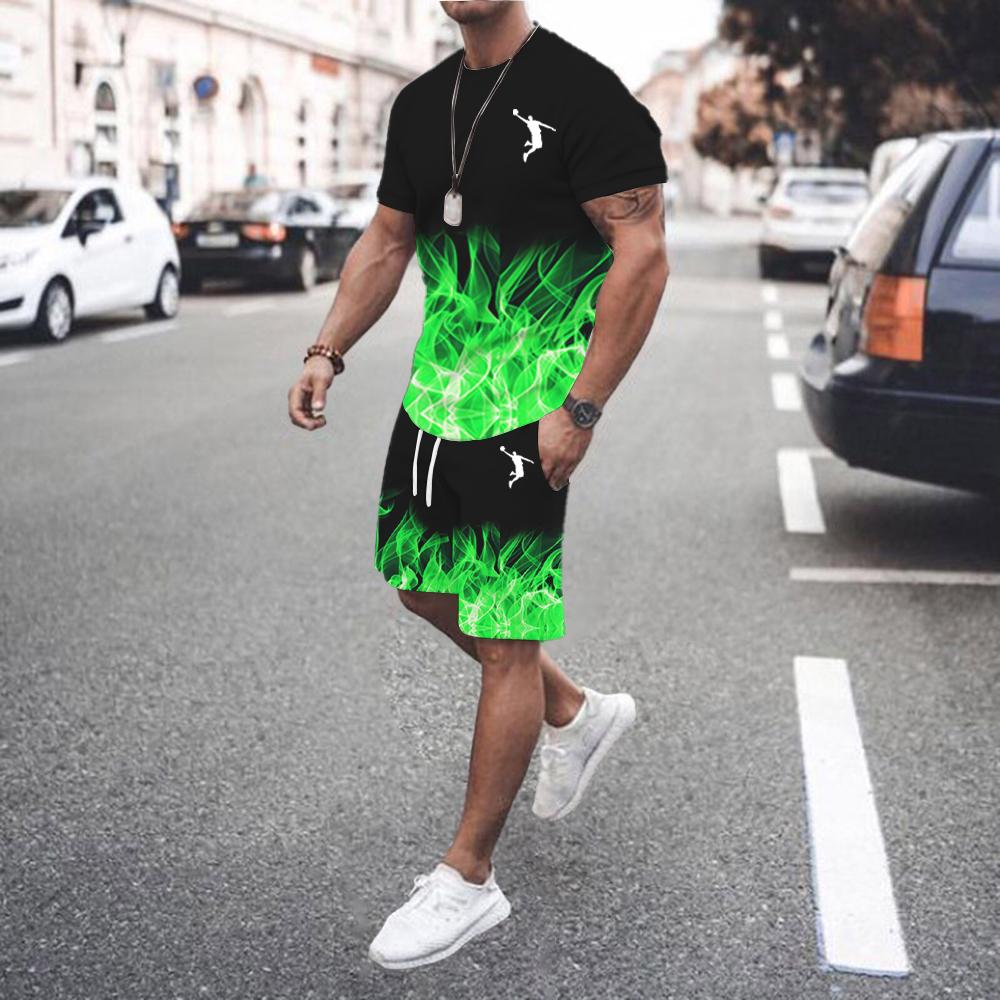 2024 Sommer Beliebte Herren T-Shirt + Shorts Set Herren Sport Set Bedrucktes Freizeitmode Kurzarm T-Shirt Set Herren Jogging Set S